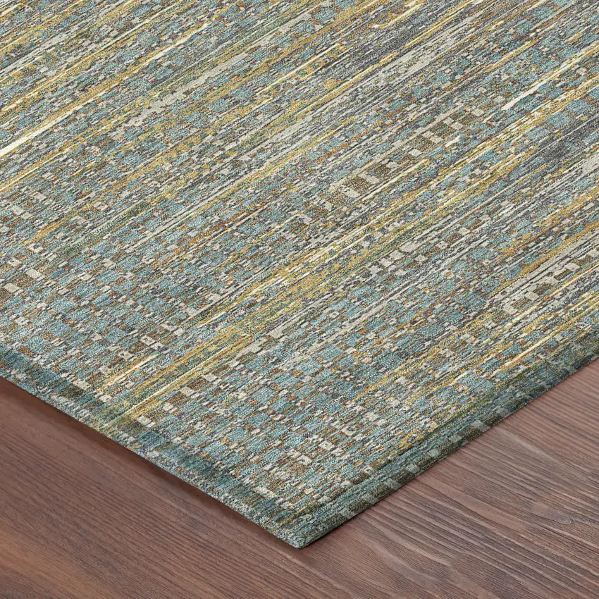 Teal Blue And Taupe Abstract Washable Indoor Outdoor Area Rug Photo 4