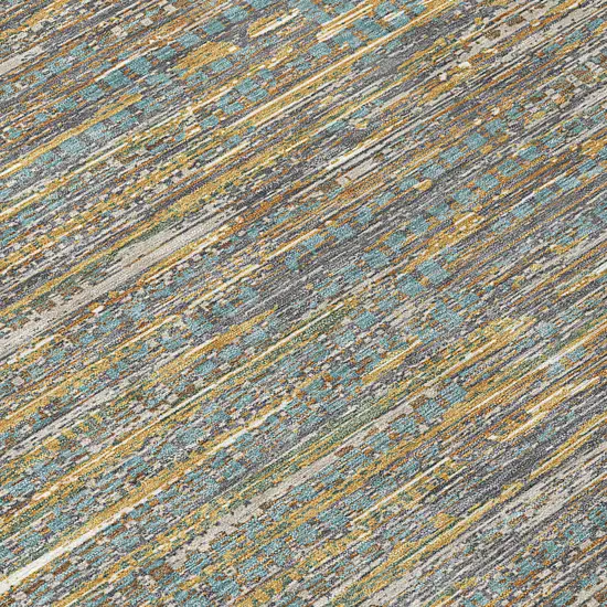 Teal Blue And Taupe Abstract Washable Indoor Outdoor Area Rug Photo 5