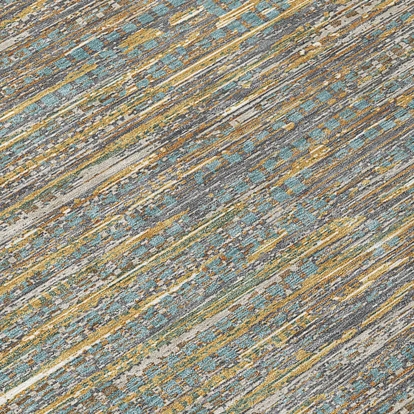 Teal Blue And Taupe Abstract Washable Indoor Outdoor Area Rug Photo 5