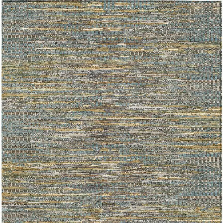 Teal Blue And Taupe Abstract Washable Indoor Outdoor Area Rug Photo 3