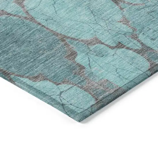 Teal Blue And Taupe Damask Washable Indoor Outdoor Area Rug Photo 9