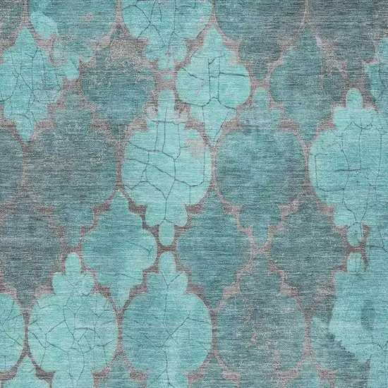 Teal Blue And Taupe Damask Washable Indoor Outdoor Area Rug Photo 3