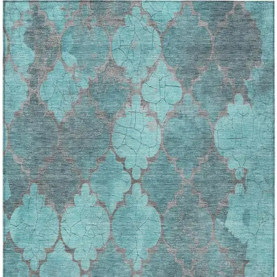 Teal Blue And Taupe Damask Washable Indoor Outdoor Area Rug Photo 4