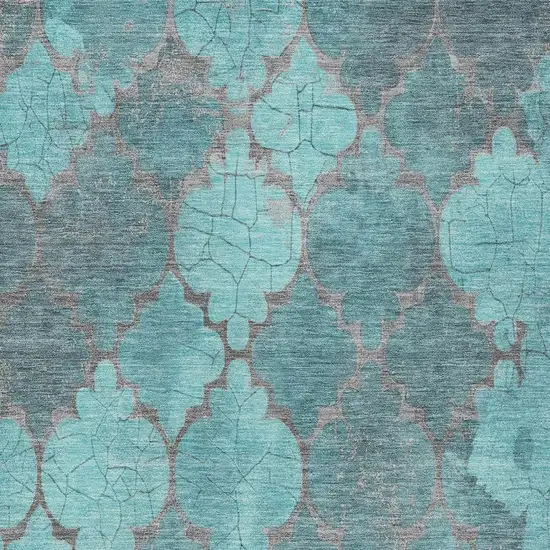 Teal Blue And Taupe Damask Washable Indoor Outdoor Area Rug Photo 4
