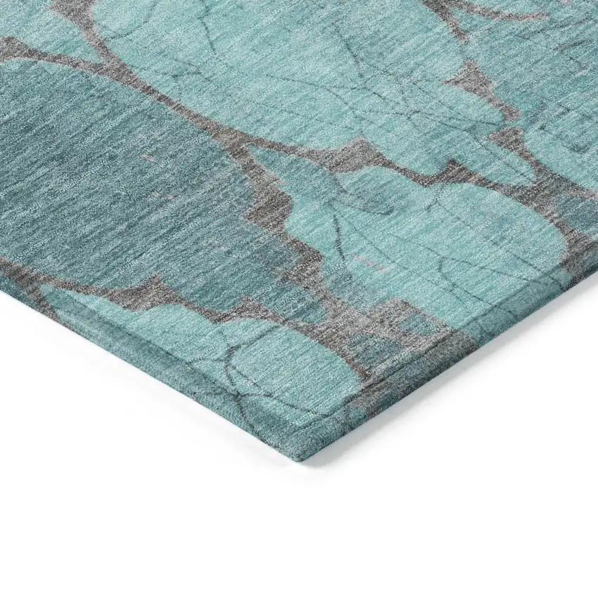 Teal Blue And Taupe Damask Washable Indoor Outdoor Area Rug Photo 9