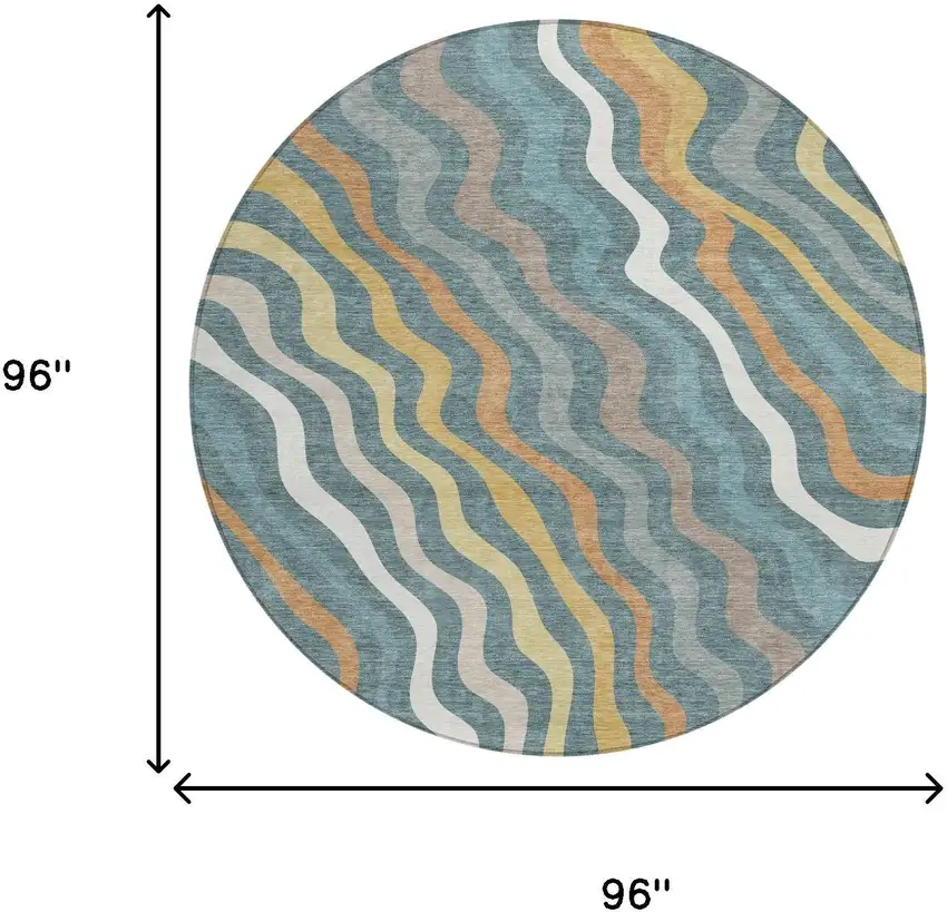 Teal Blue And Taupe Round Abstract Washable Indoor Outdoor Area Rug Photo 6