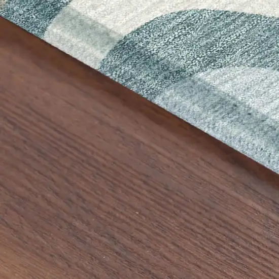 Teal Blue And Taupe Striped Washable Indoor Outdoor Area Rug Photo 4