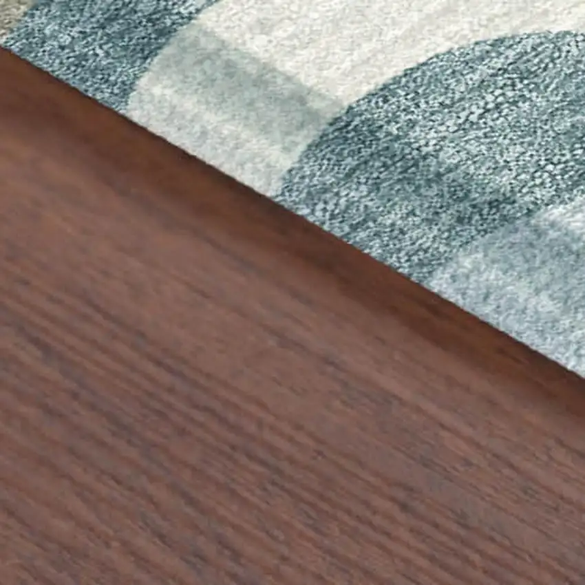 Teal Blue And Taupe Striped Washable Indoor Outdoor Area Rug Photo 3
