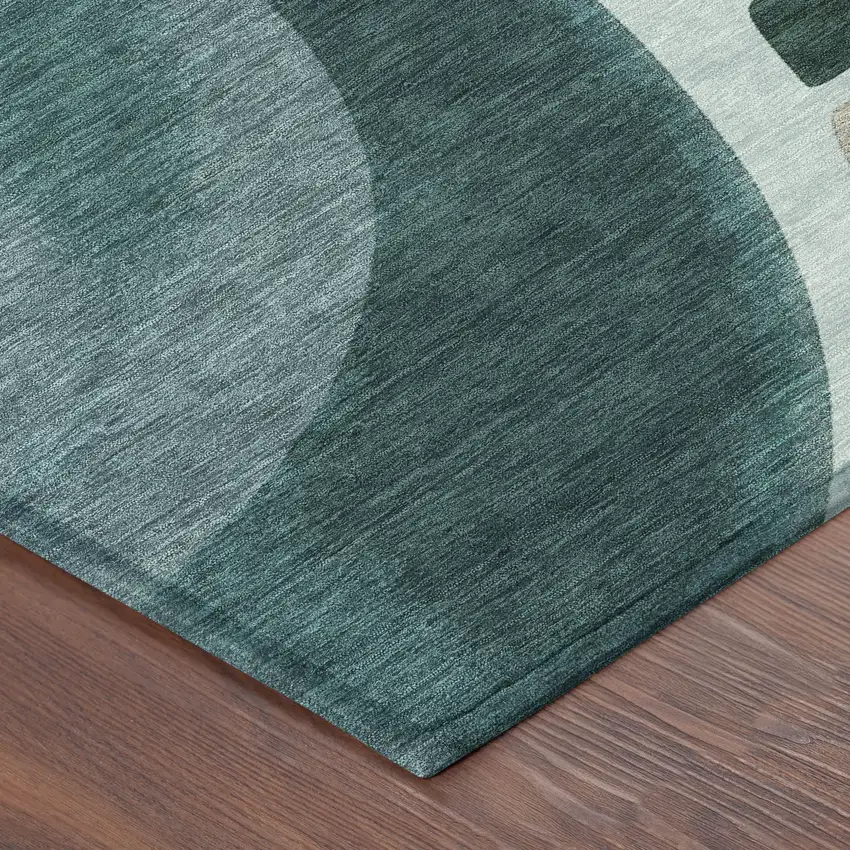 Teal Blue And Turquoise Abstract Washable Indoor Outdoor Area Rug Photo 8