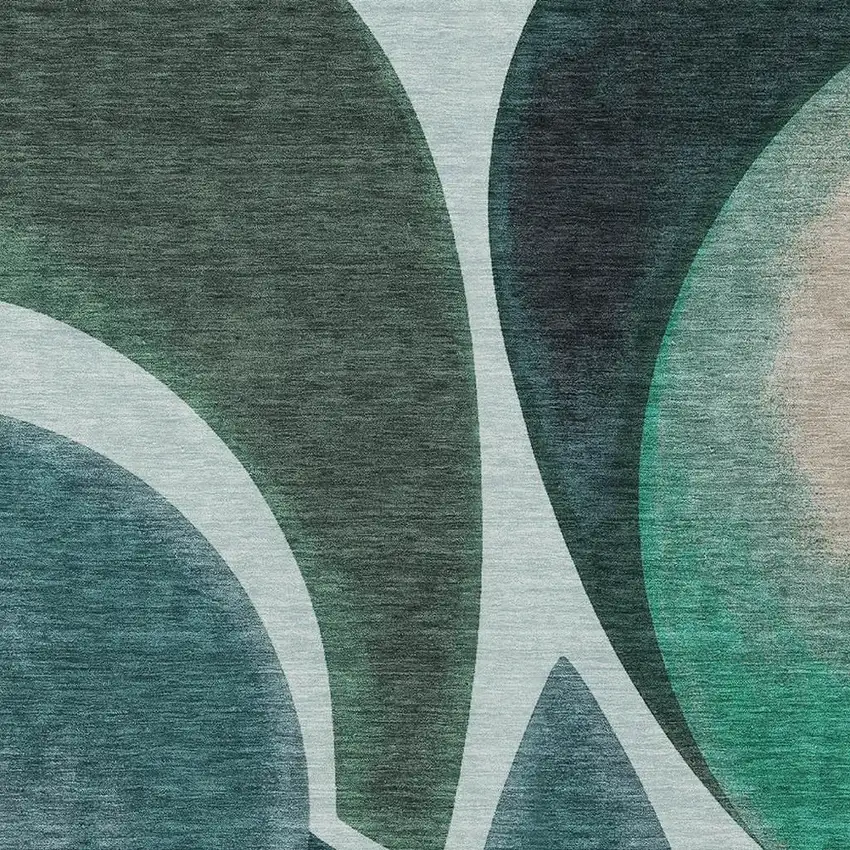 Teal Blue And Turquoise Abstract Washable Indoor Outdoor Area Rug Photo 2