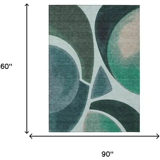 Teal Blue And Turquoise Abstract Washable Indoor Outdoor Area Rug Photo 9