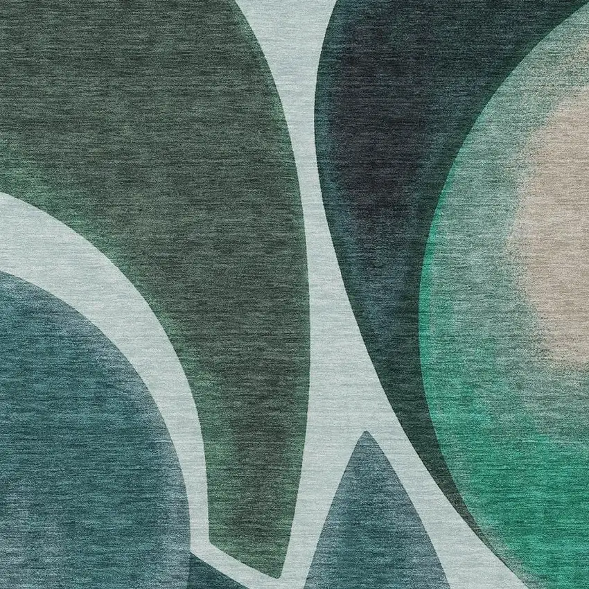 Teal Blue And Turquoise Abstract Washable Indoor Outdoor Area Rug Photo 2