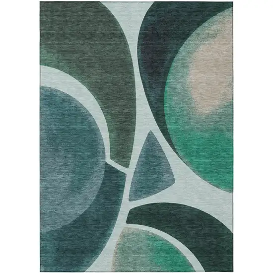 Teal Blue And Turquoise Abstract Washable Indoor Outdoor Area Rug Photo 1