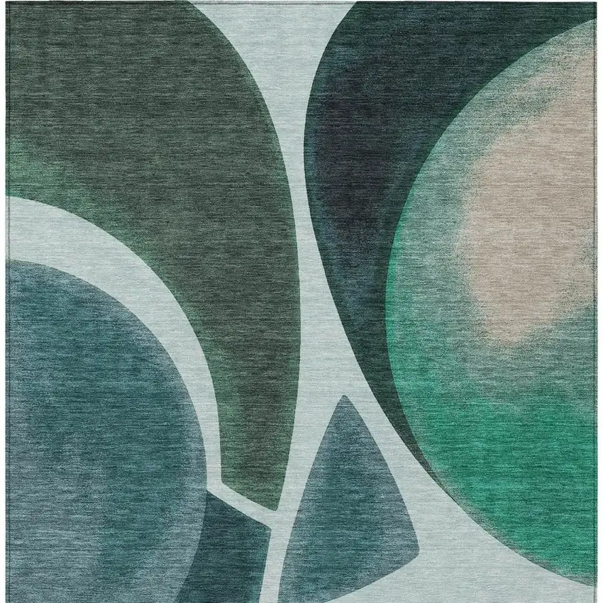 Teal Blue And Turquoise Abstract Washable Indoor Outdoor Area Rug Photo 3