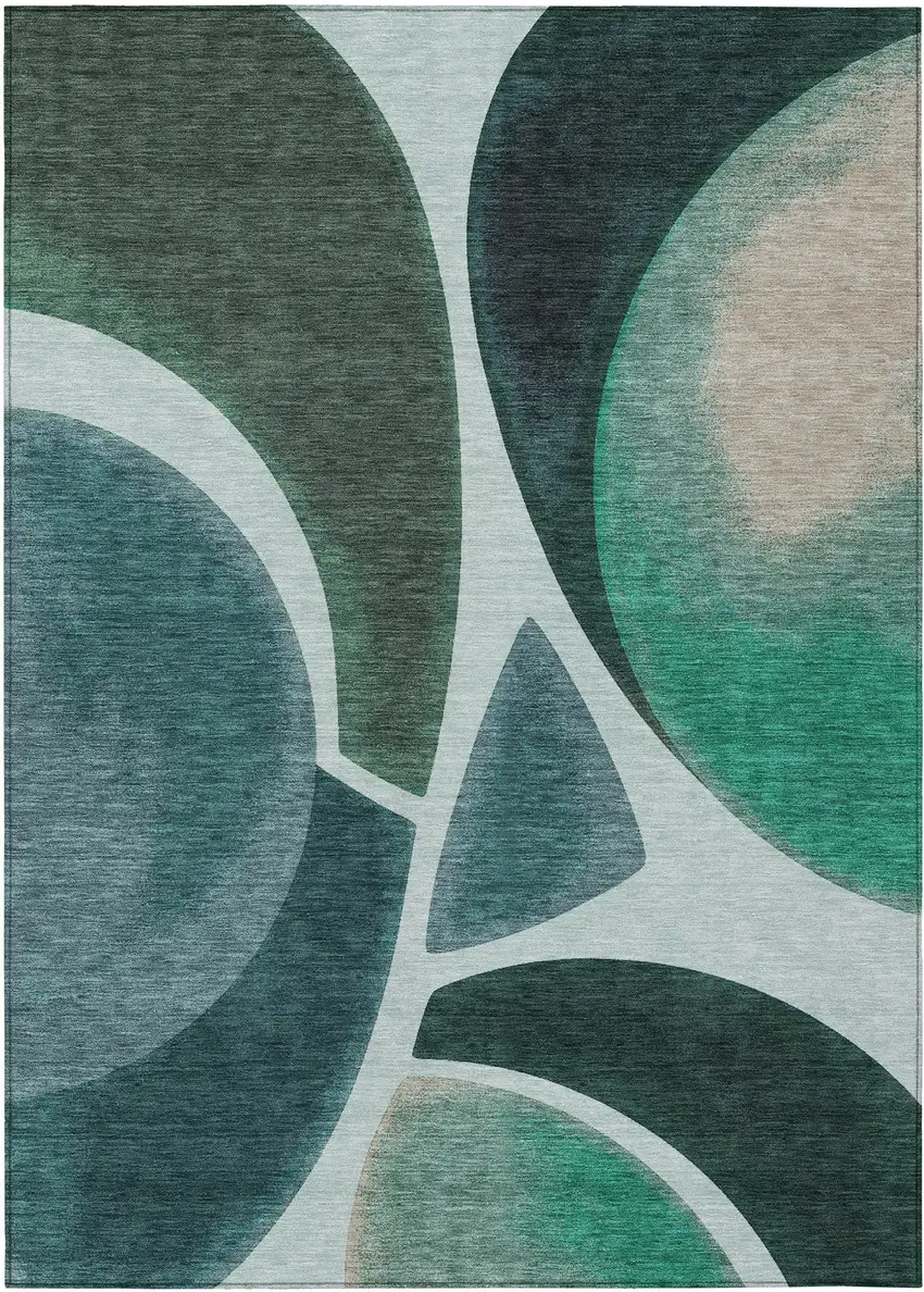 Teal Blue And Turquoise Abstract Washable Indoor Outdoor Area Rug Photo 1