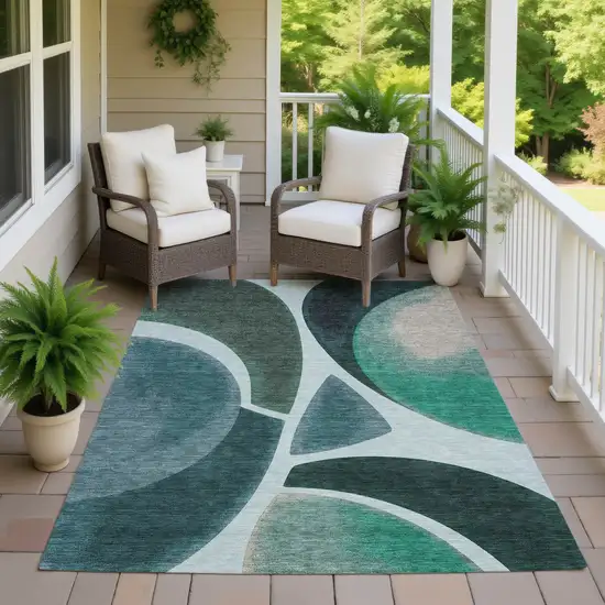 Teal Blue And Turquoise Abstract Washable Indoor Outdoor Area Rug Photo 7