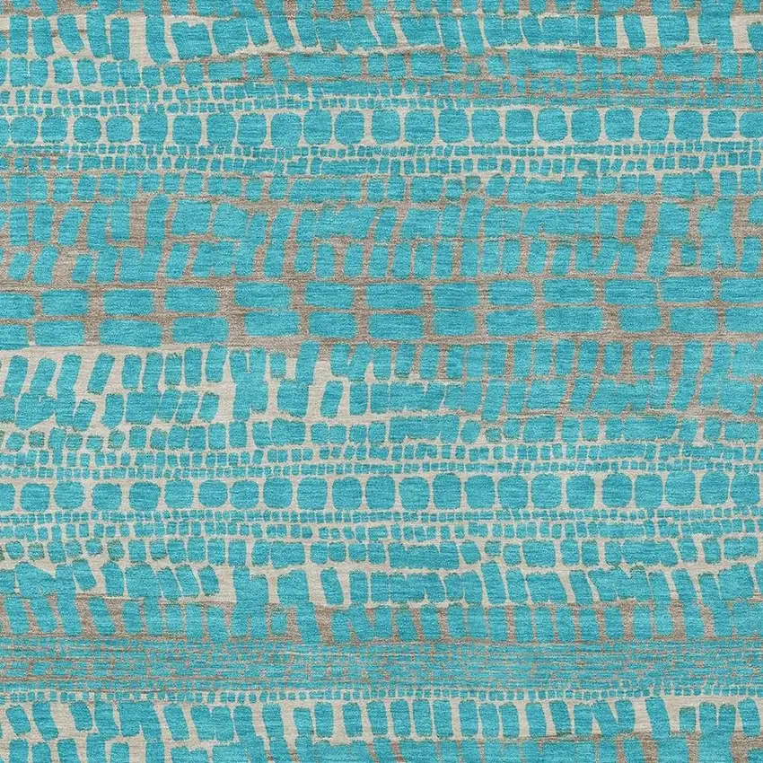 Teal Blue And Turquoise Abstract Washable Indoor Outdoor Area Rug Photo 2