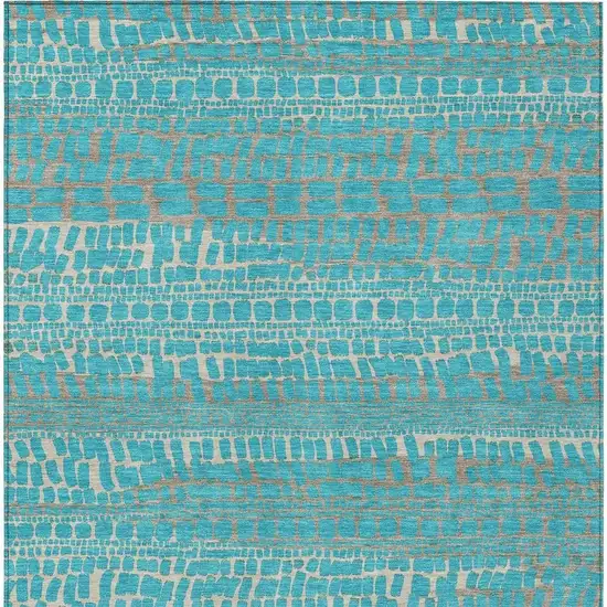 Teal Blue And Turquoise Abstract Washable Indoor Outdoor Area Rug Photo 3