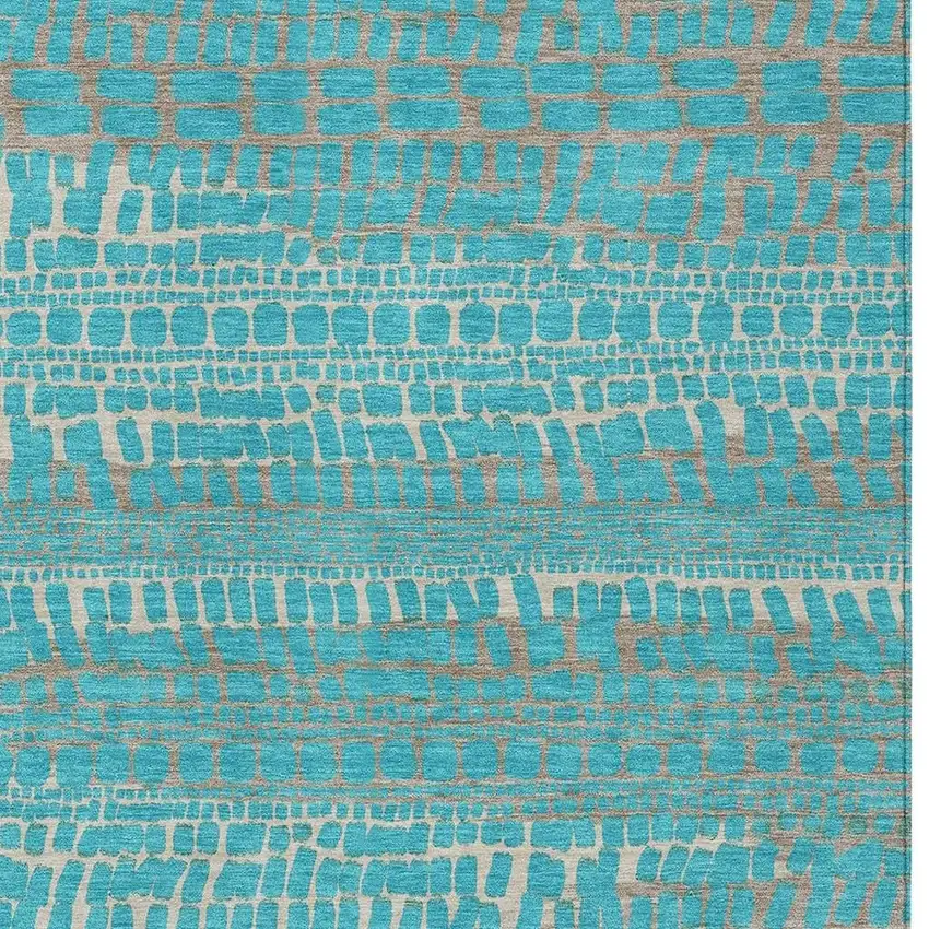 Teal Blue And Turquoise Abstract Washable Indoor Outdoor Area Rug Photo 2