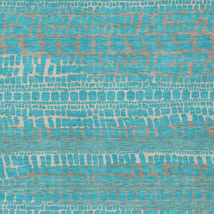 Teal Blue And Turquoise Abstract Washable Indoor Outdoor Area Rug Photo 2