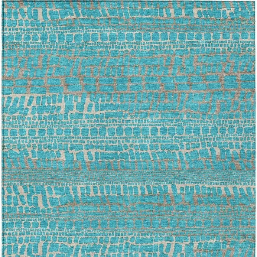 Teal Blue And Turquoise Abstract Washable Indoor Outdoor Area Rug Photo 3