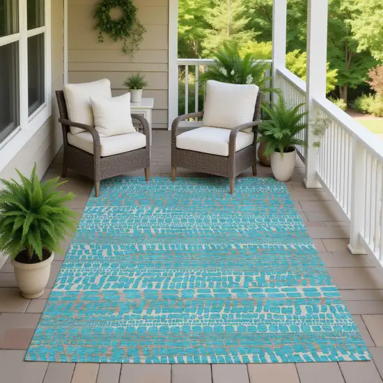 Teal Blue And Turquoise Abstract Washable Indoor Outdoor Area Rug Photo 7