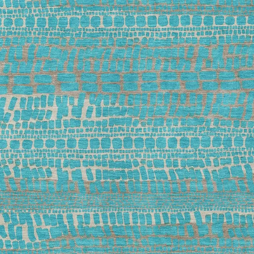 Teal Blue And Turquoise Abstract Washable Indoor Outdoor Area Rug Photo 2