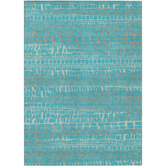 Teal Blue And Turquoise Abstract Washable Indoor Outdoor Area Rug Photo 1
