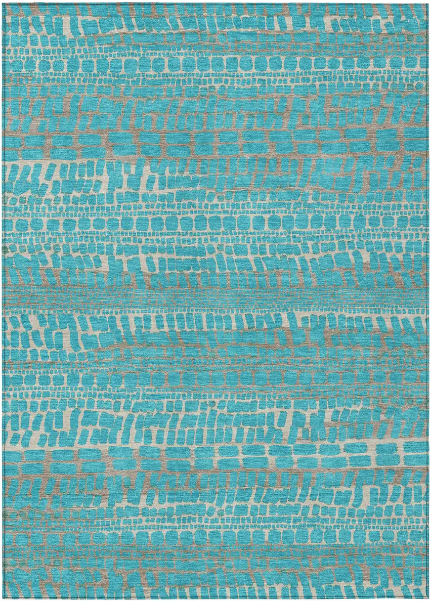 Teal Blue And Turquoise Abstract Washable Indoor Outdoor Area Rug Photo 1