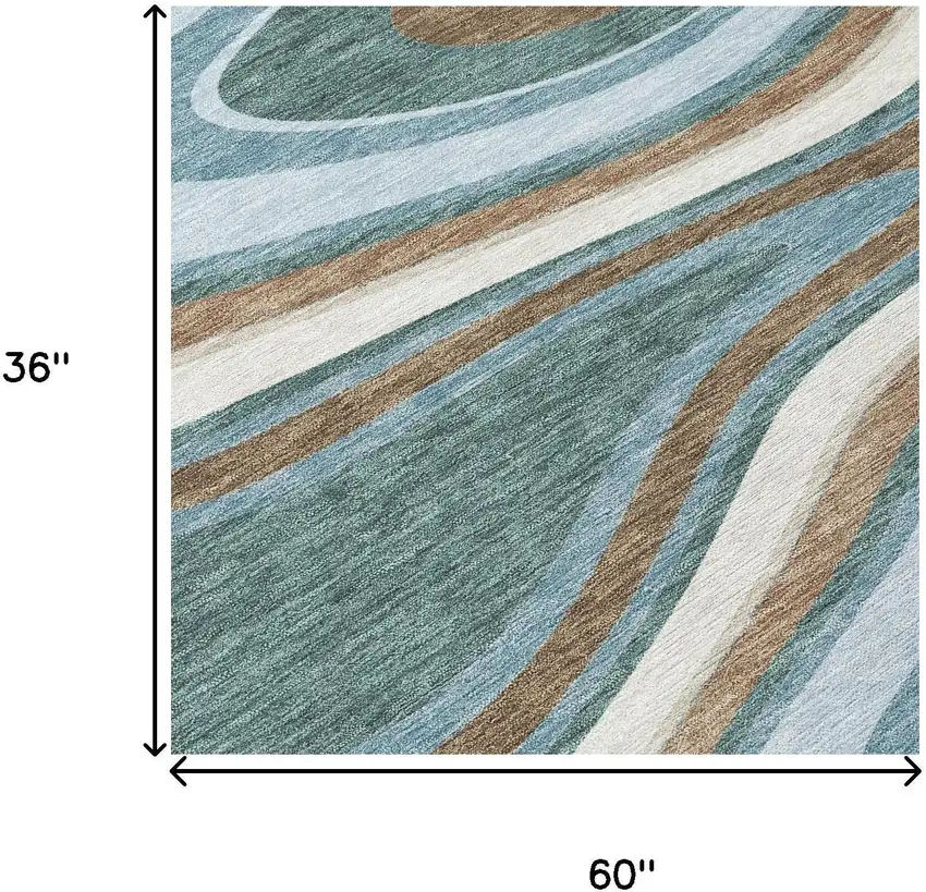 Teal Blue And Turquoise Abstract Washable Indoor Outdoor Area Rug Photo 7