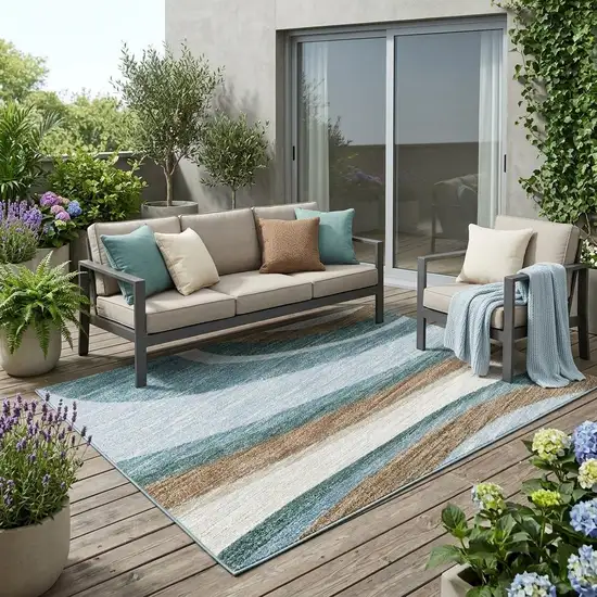 Teal Blue And Turquoise Abstract Washable Indoor Outdoor Area Rug Photo 1