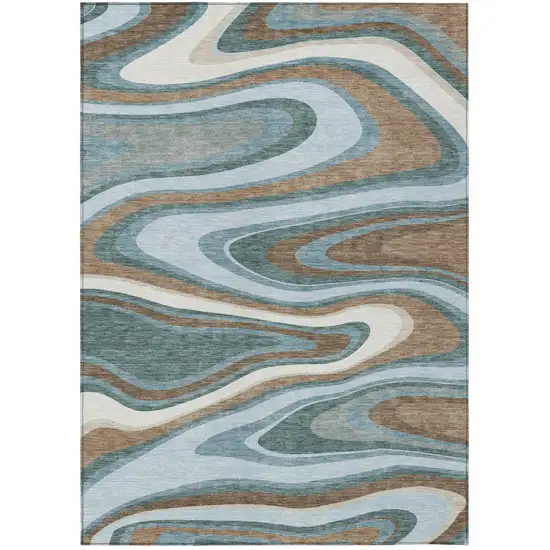 Teal Blue And Turquoise Abstract Washable Indoor Outdoor Area Rug Photo 5
