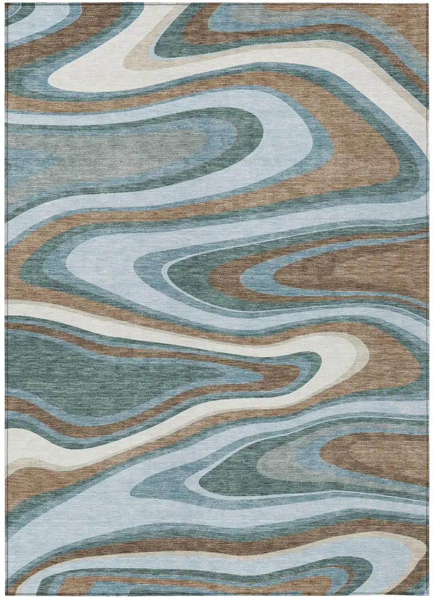Teal Blue And Turquoise Abstract Washable Indoor Outdoor Area Rug Photo 5