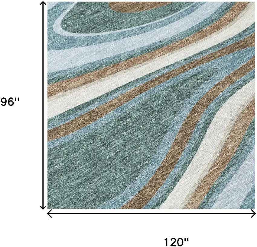 Teal Blue And Turquoise Abstract Washable Indoor Outdoor Area Rug Photo 7