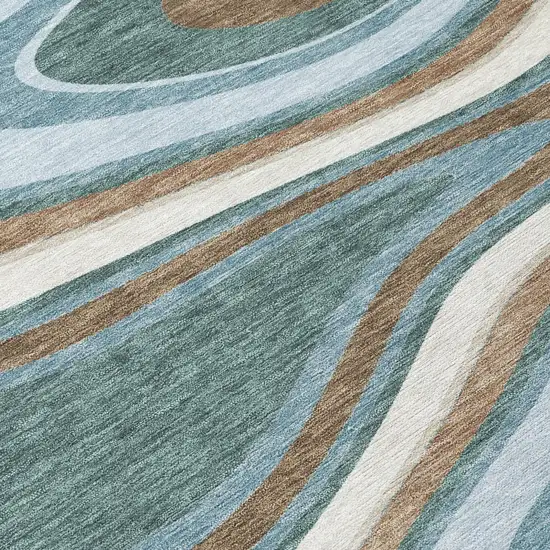 Teal Blue And Turquoise Abstract Washable Indoor Outdoor Area Rug Photo 3