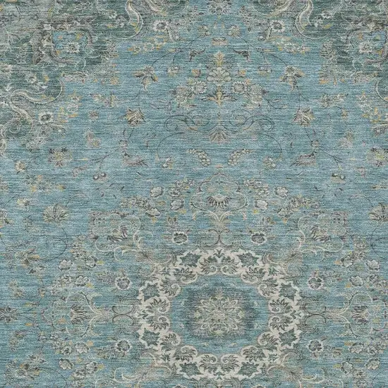 Teal Blue And Turquoise Floral Medallion Washable Indoor Outdoor Area Rug Photo 2