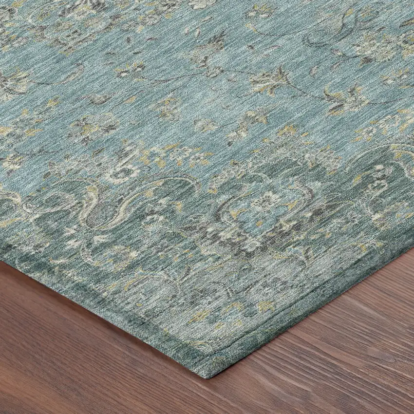 Teal Blue And Turquoise Floral Medallion Washable Indoor Outdoor Area Rug Photo 8