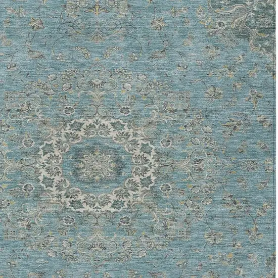 Teal Blue And Turquoise Floral Medallion Washable Indoor Outdoor Area Rug Photo 2