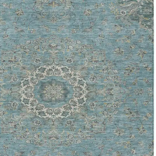 Teal Blue And Turquoise Floral Medallion Washable Indoor Outdoor Area Rug Photo 2