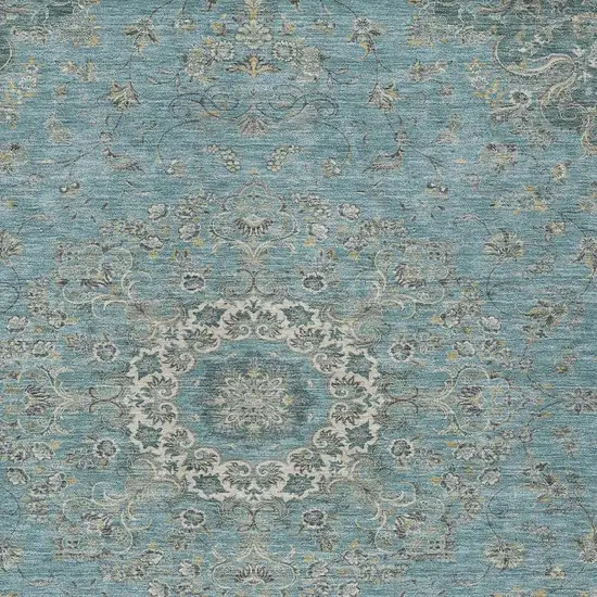 Teal Blue And Turquoise Floral Medallion Washable Indoor Outdoor Area Rug Photo 2