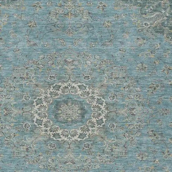 Teal Blue And Turquoise Floral Medallion Washable Indoor Outdoor Area Rug Photo 2