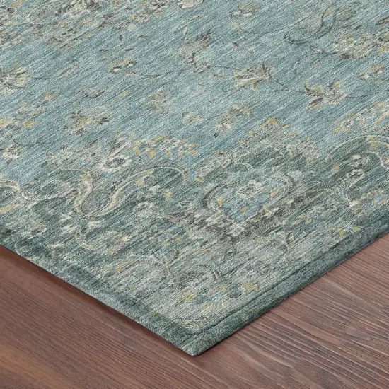 Teal Blue And Turquoise Floral Medallion Washable Indoor Outdoor Area Rug Photo 8