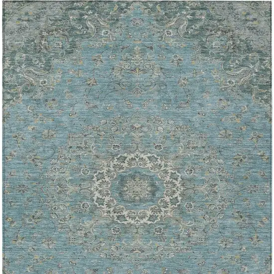 Teal Blue And Turquoise Floral Medallion Washable Indoor Outdoor Area Rug Photo 3