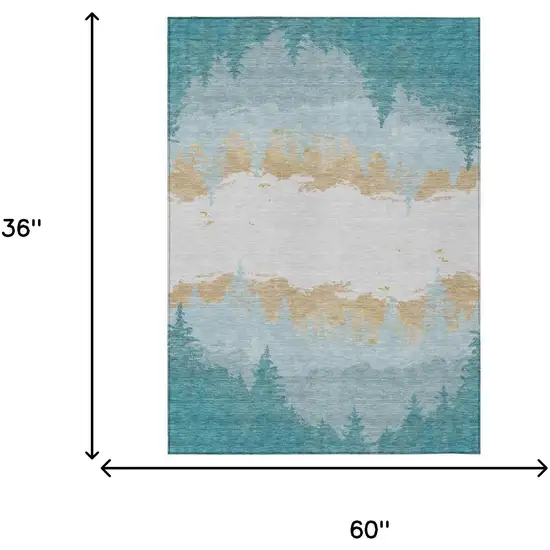 Teal Blue And Turquoise Floral Washable Indoor Outdoor Area Rug Photo 5