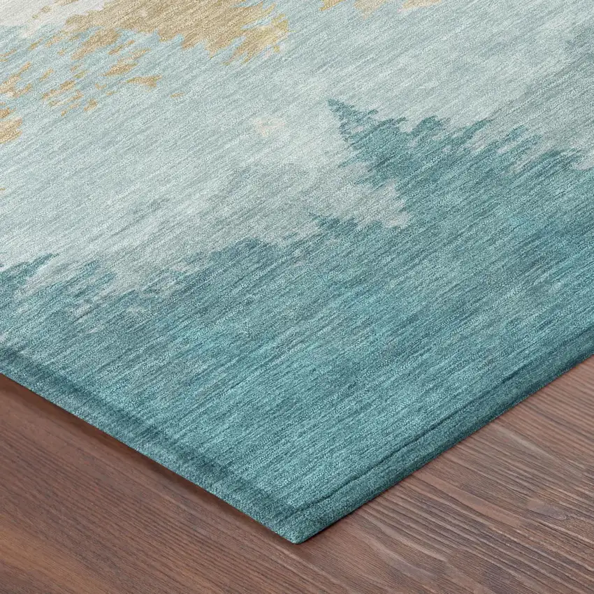 Teal Blue And Turquoise Floral Washable Indoor Outdoor Area Rug Photo 3