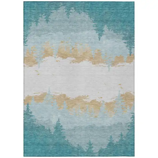 Teal Blue And Turquoise Floral Washable Indoor Outdoor Area Rug Photo 2
