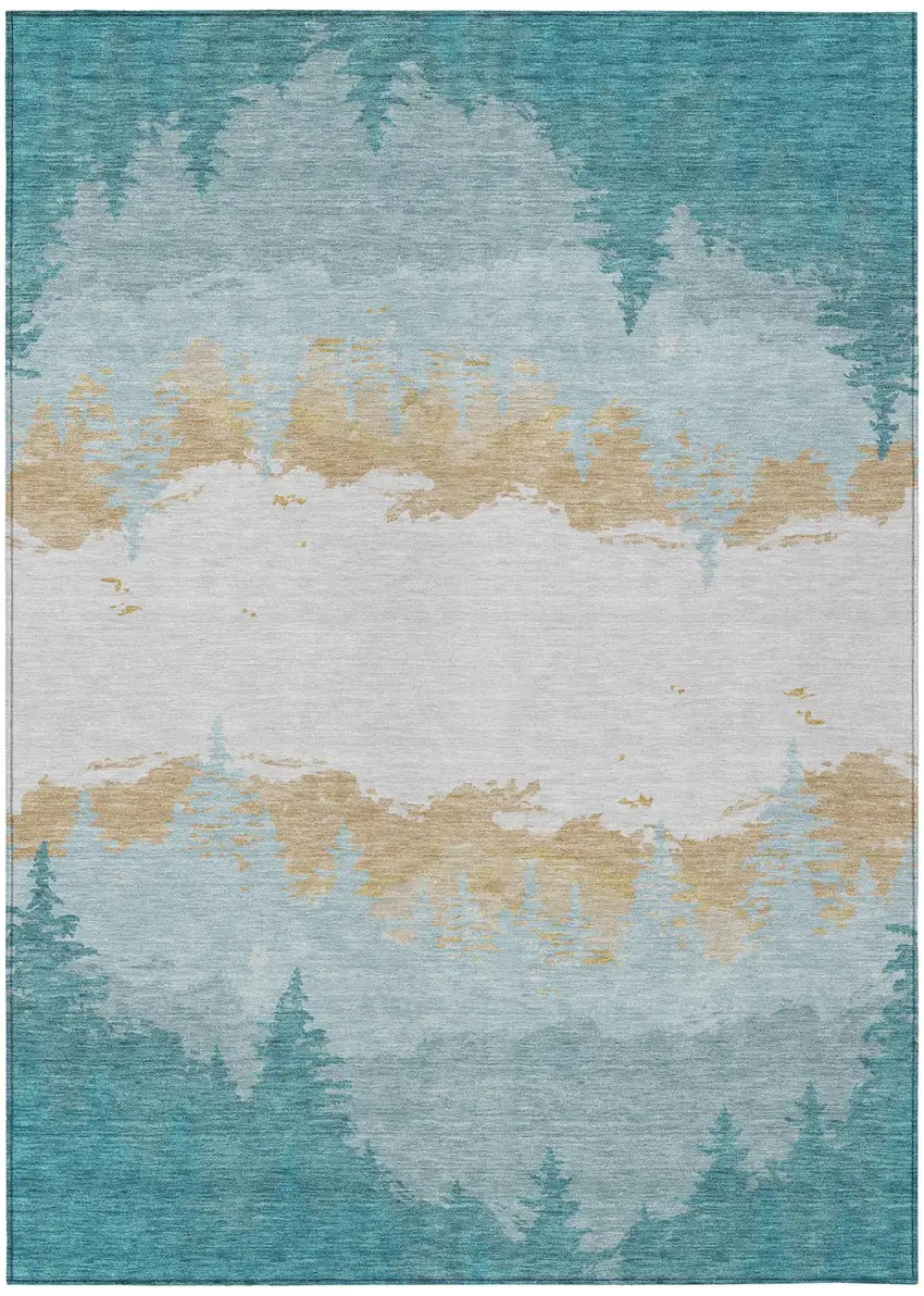 Teal Blue And Turquoise Floral Washable Indoor Outdoor Area Rug Photo 2