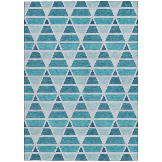Teal Blue And Turquoise Geometric Washable Indoor Outdoor Area Rug Photo 4