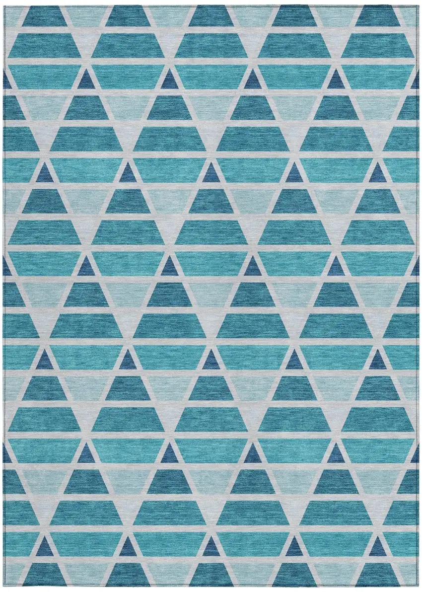 Teal Blue And Turquoise Geometric Washable Indoor Outdoor Area Rug Photo 4