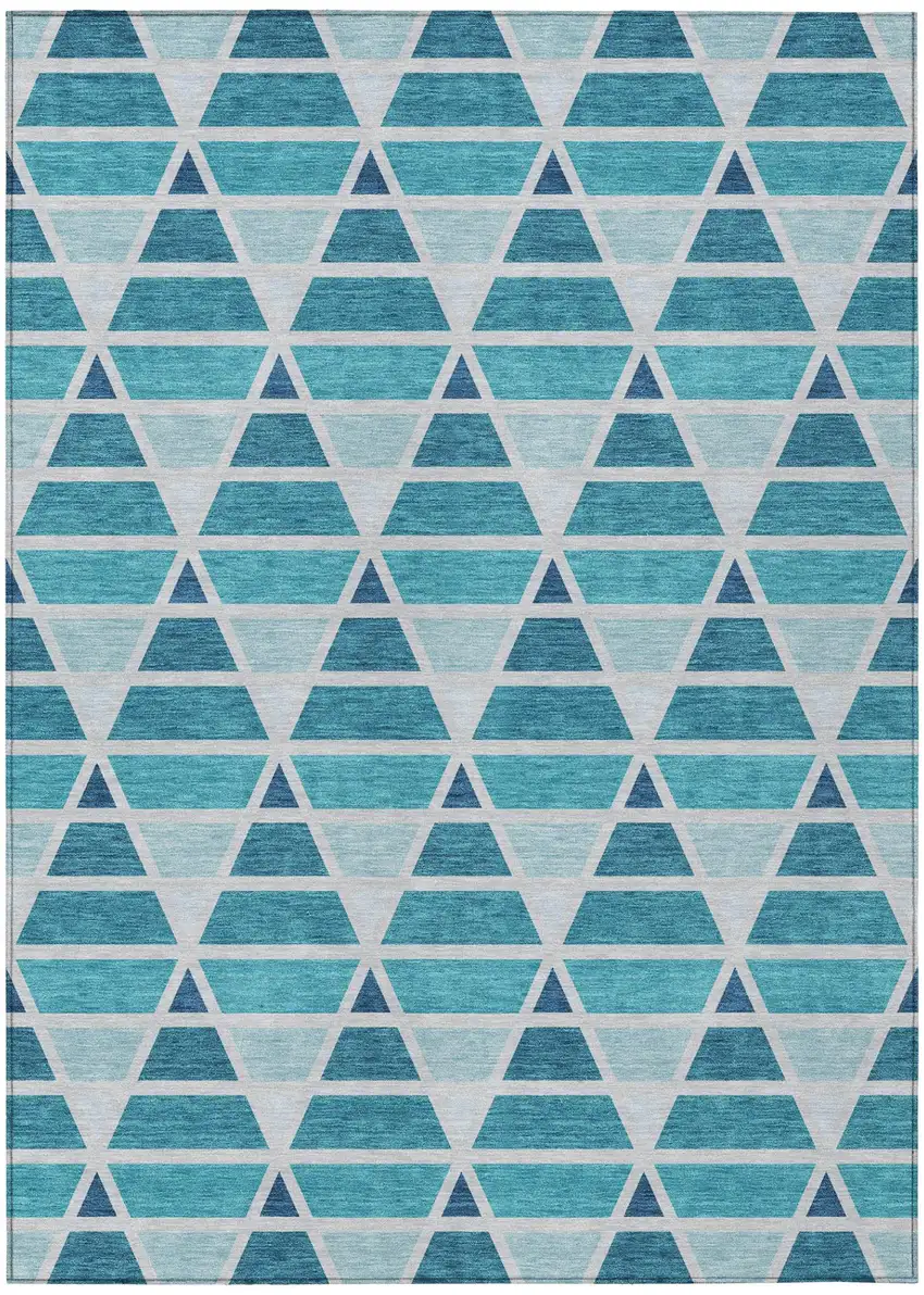 Teal Blue And Turquoise Geometric Washable Indoor Outdoor Area Rug Photo 2